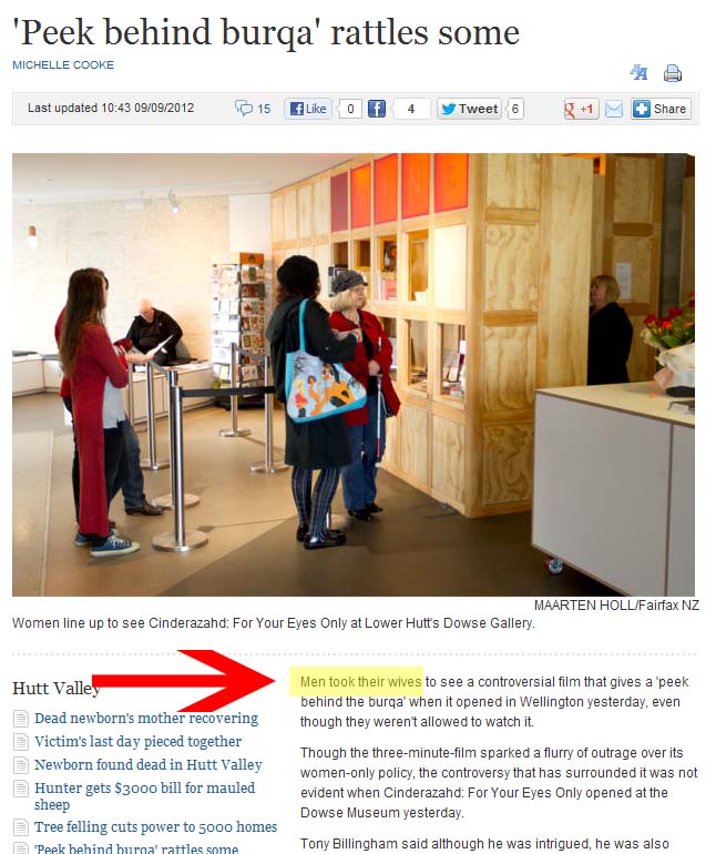 IMAGE: Dominion Post Article on Dowse Art Gallery's womens-only film exhibit