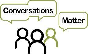 Three bubble people saying (via speech bubbles) "Conversations Matter"