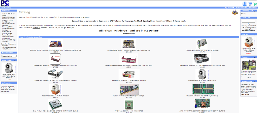 Homepage of PCTronix site grid layout with many images on it