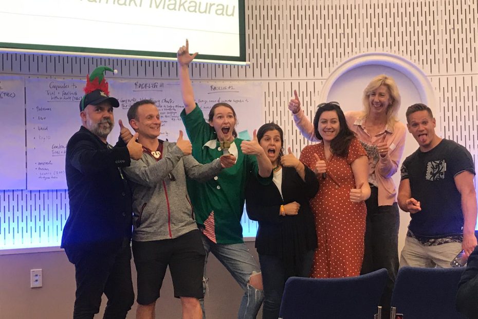 Exuberant photo from the hackathon of my colleagues