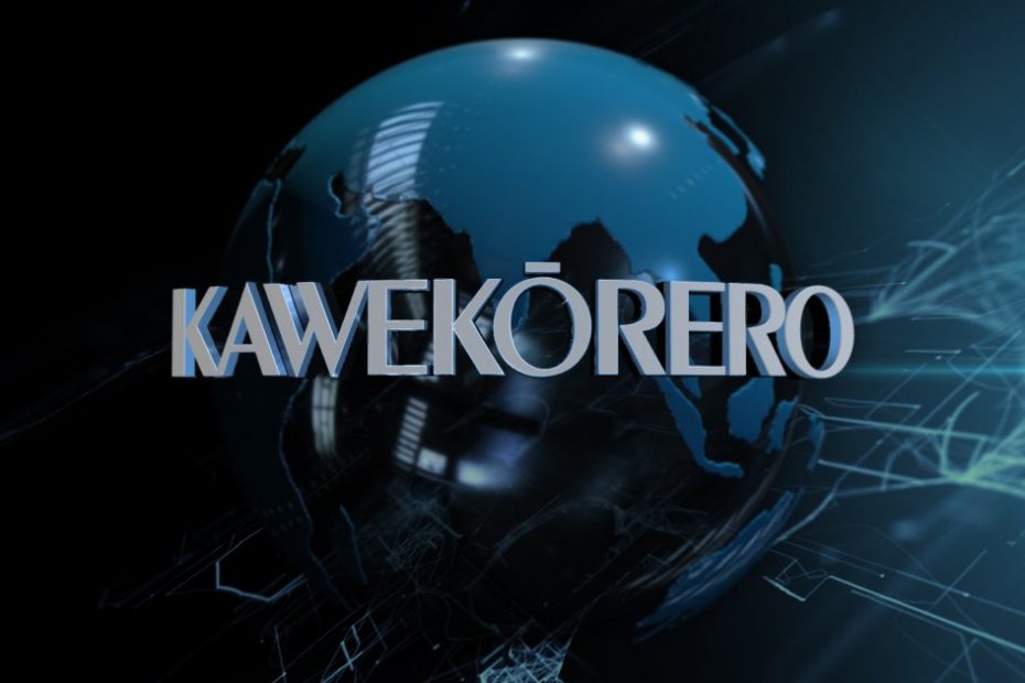 Logo of Kawekōrero which is a globe with the word superimposed