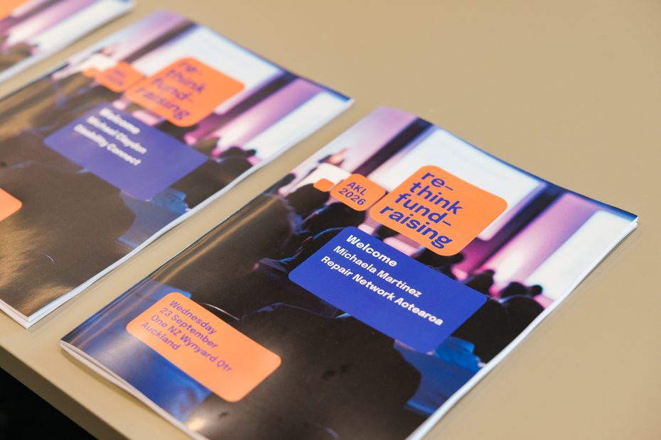 Close up artistic shot of the personalised workbooks all the participants received at Rethink:Fundraising 2026